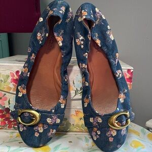 Coach Denim Floral Loafers with Gold Accent